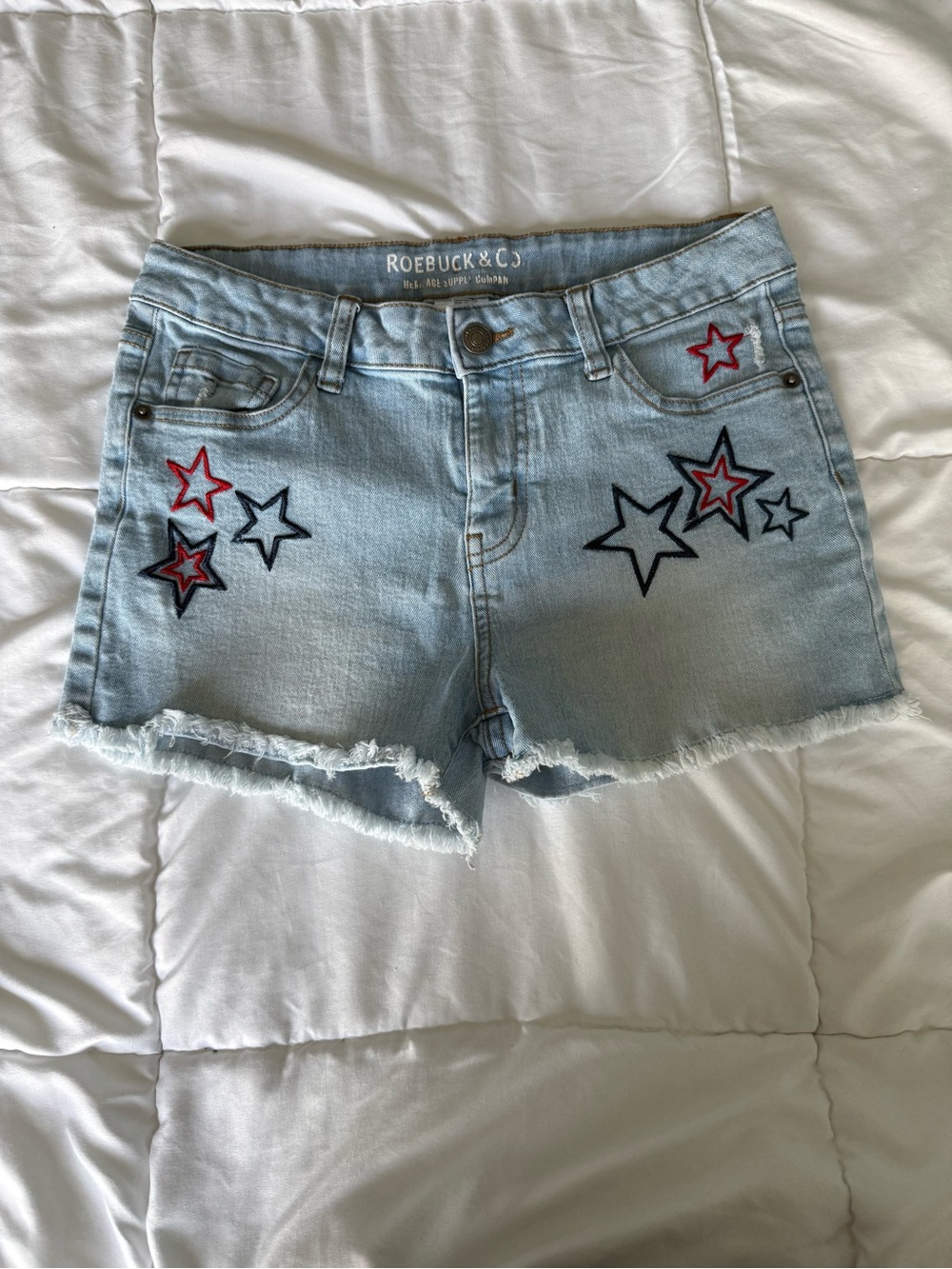 Roebuck & Co. Light Blue Star Embroidered Girls' Denim Shorts